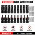 MC4 Solar Connector Kit 10 Pair (Male & Female) with 20 Crimp Pins | IP67 Waterproof Solar Panel Cable Connector | UV Resistant | Easy Installation for PV Solar System