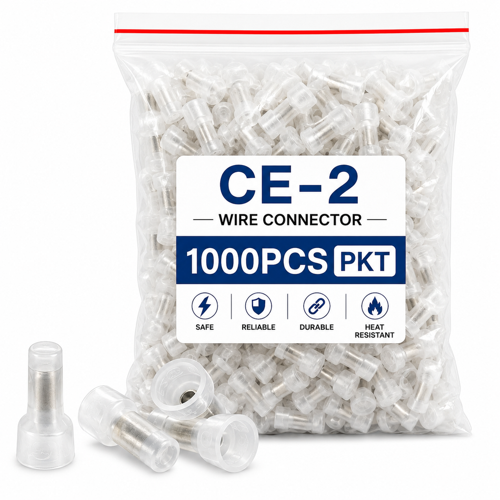 CE-2 Wire Connector 1000 PCS Pack | Insulated Crimp Wire Connectors | PVC Insulation with Metal Sleeve | Heat Resistant Electrical Cable Joint Connectors for Home, Industrial & DIY Wiring | White