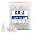 CE-2 Wire Connector 1000 PCS Pack | Insulated Crimp Wire Connectors | PVC Insulation with Metal Sleeve | Heat Resistant Electrical Cable Joint Connectors for Home, Industrial & DIY Wiring | White