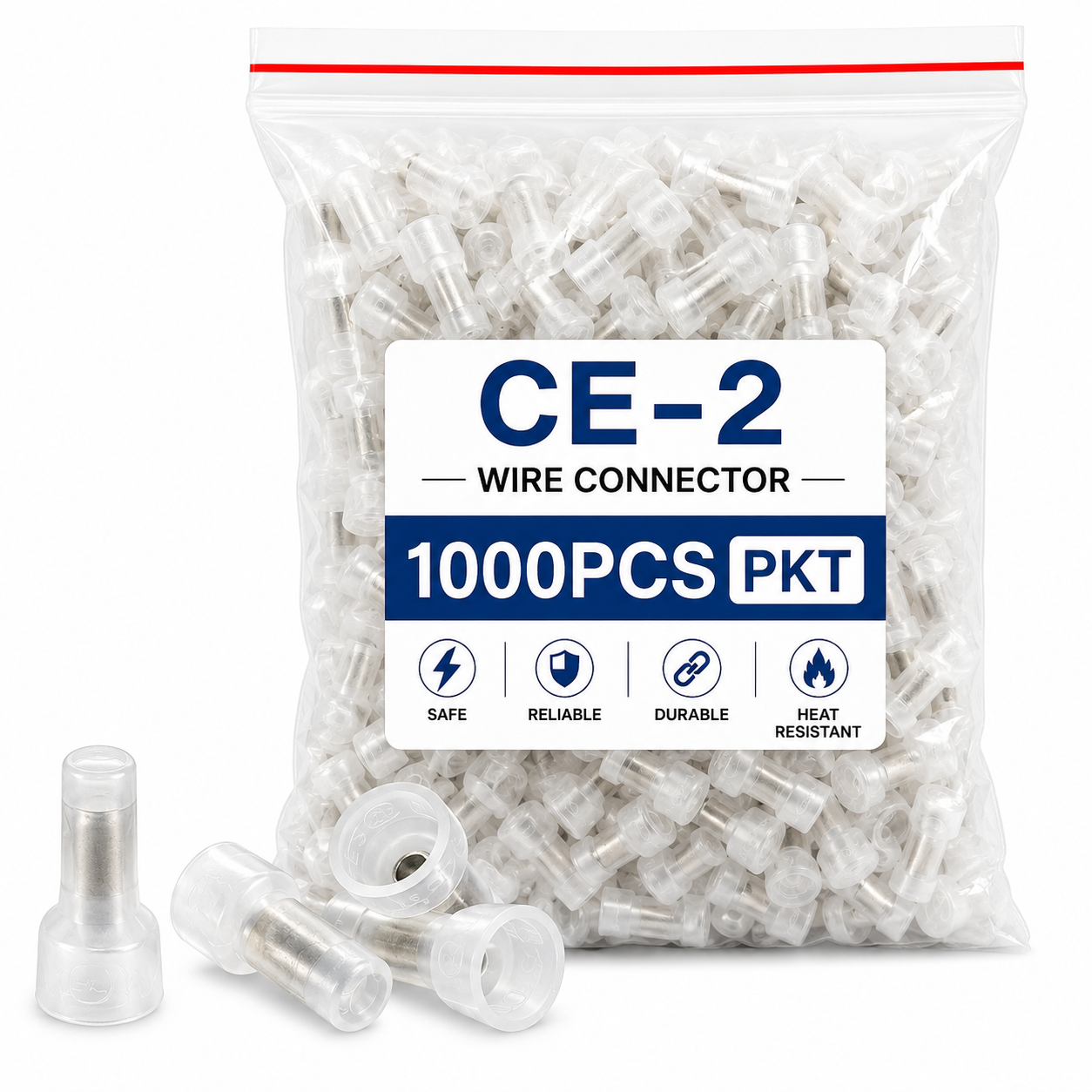 CE-2 Wire Connector 1000 PCS Pack | Insulated Crimp Wire Connectors | PVC Insulation with Metal Sleeve | Heat Resistant Electrical Cable Joint Connectors for Home, Industrial & DIY Wiring | White