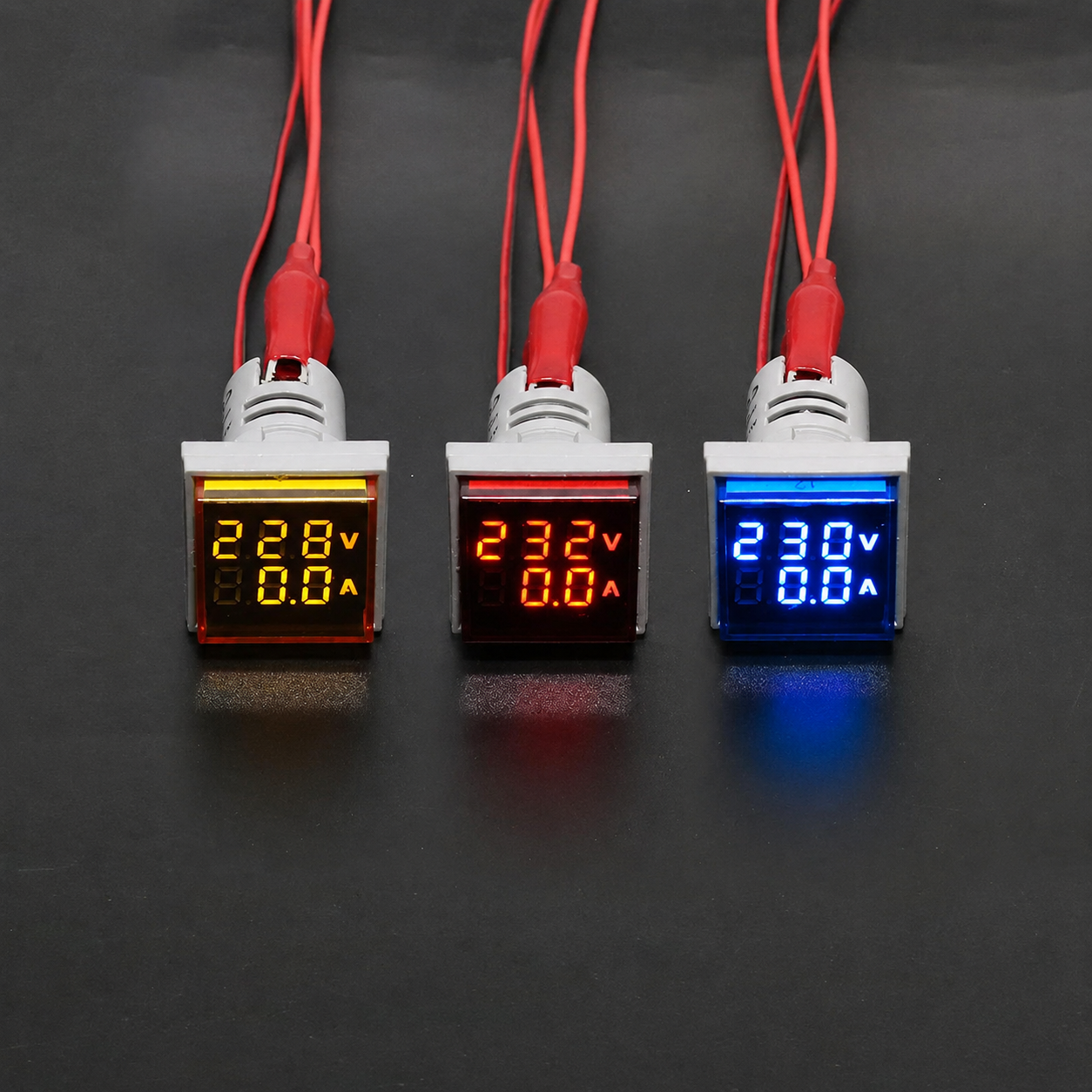 Digital AC Voltmeter Ammeter 100A | AC 100-500V Panel Meter | Square LED Voltage & Current Display | Red, Yellow & Blue LED | Panel Mount Meter for Electrical Control Panels