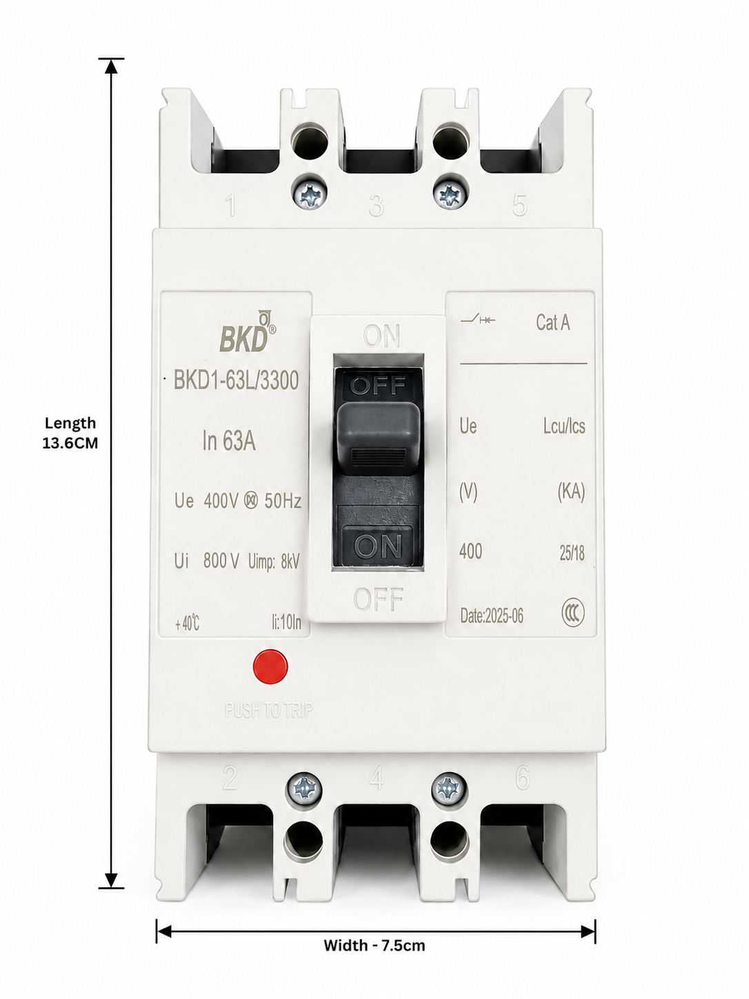BKD BKD1-63L/3300 Heavy duty 63A 3 Pole MCCB Moulded Case Circuit Breaker, 400V 50Hz, Electrical Circuit Protection
