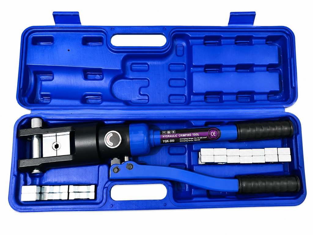 JiGO YQK-300 Hydraulic Cable Lug Crimping Tool Kit 16-300 Sq.mm | 100KN Heavy Duty Hydraulic Hand Crimper | Copper & Aluminium Cable Lug Press Tool with Carry Case