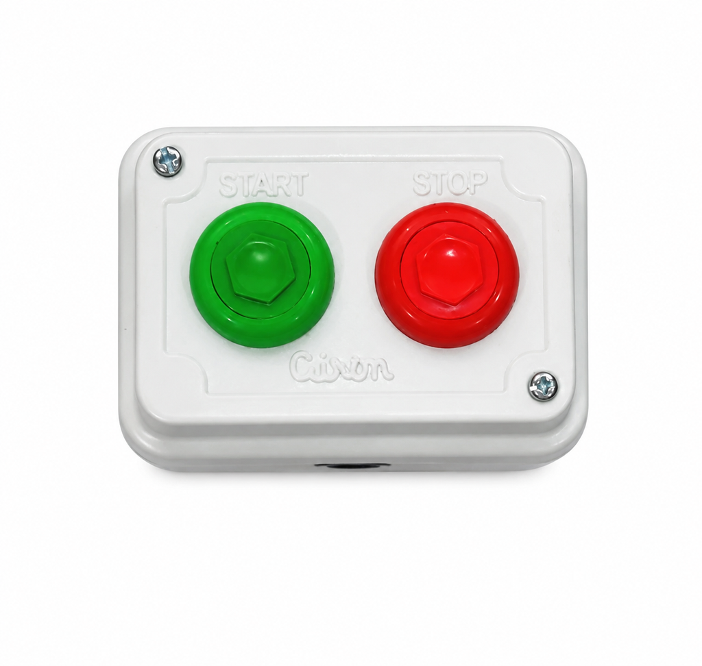 Airon Start Stop Push Button Station | 1 NO + 1 NC Push Button Switch | 250V AC 6A | Surface Mount ABS Enclosure | Industrial Motor Control Switch for Pumps, Motors & Control Panels