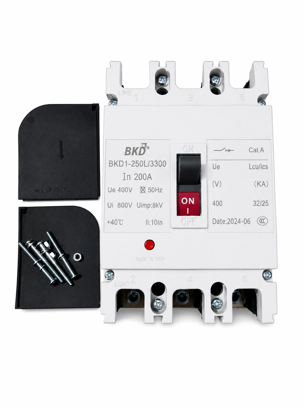 BKD 200A 3 Pole MCCB Molded Case Circuit Breaker | 400V AC | 32kA Breaking Capacity | Heavy Duty Industrial Circuit Breaker | Model BKD1-250L/3300