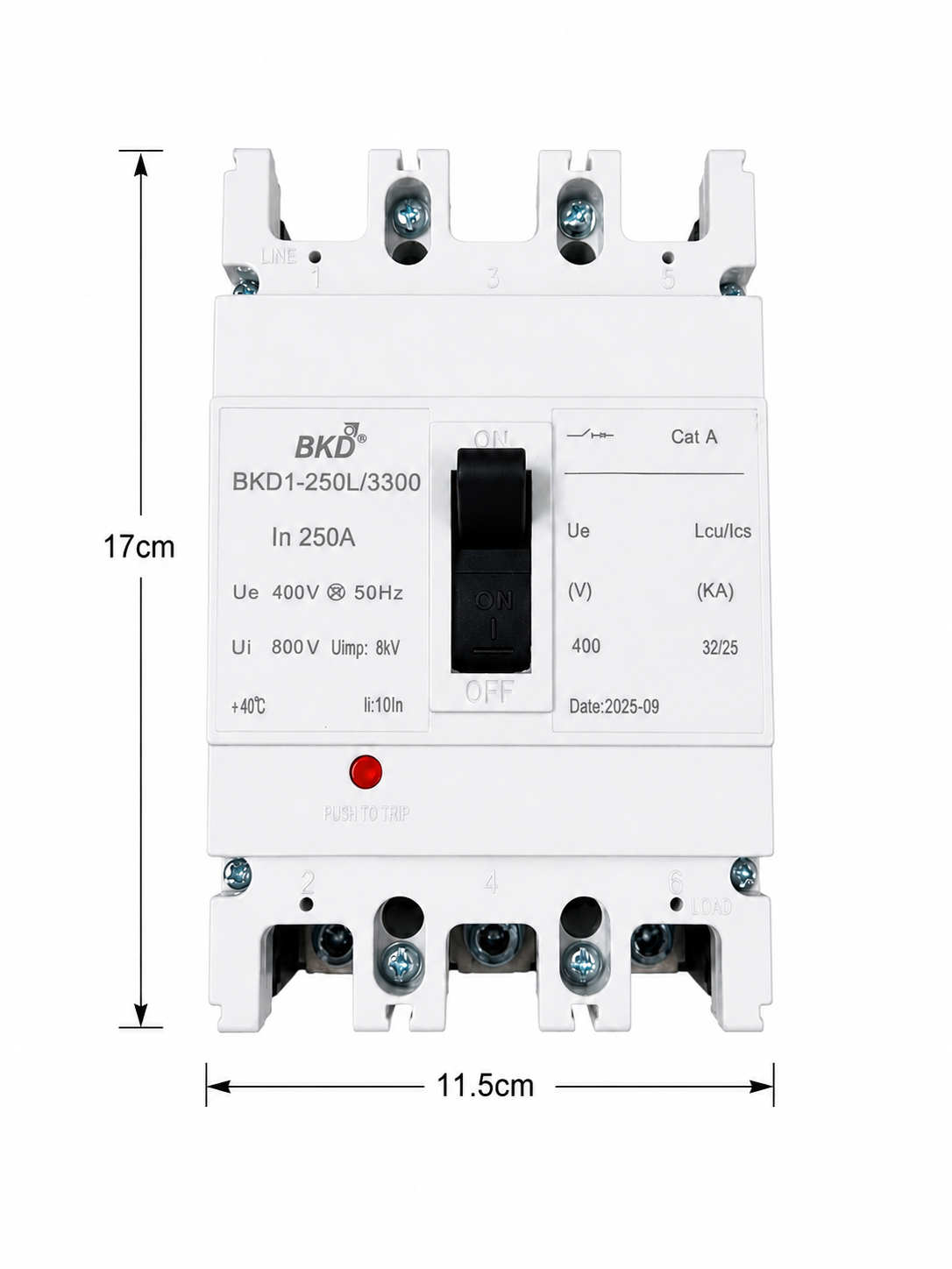 BKD 250A 3 Pole MCCB Molded Case Circuit Breaker | 400V, 32kA Breaking Capacity | Heavy Duty Industrial Circuit Breaker | Model BKD1-250L/3300