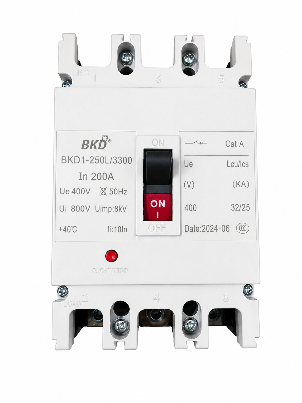 BKD 200A 3 Pole MCCB Molded Case Circuit Breaker | 400V AC | 32kA Breaking Capacity | Heavy Duty Industrial Circuit Breaker | Model BKD1-250L/3300