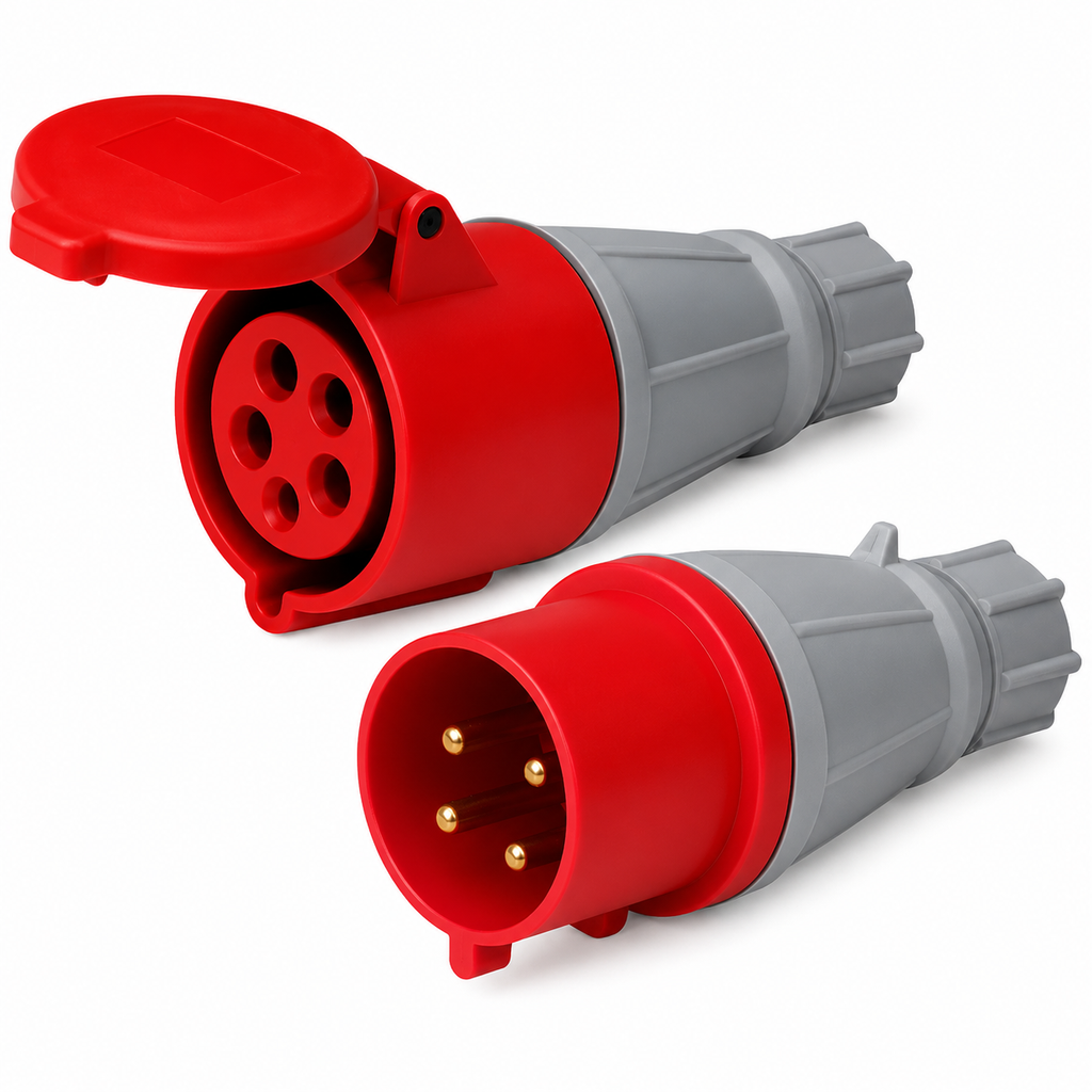 Shree 32A 5 Pin Industrial Plug and Straight Socket Set, 220-240V AC, IP44 Weatherproof, Heavy Duty Male Plug & Female Connector for Industrial, Generator & Power Distribution