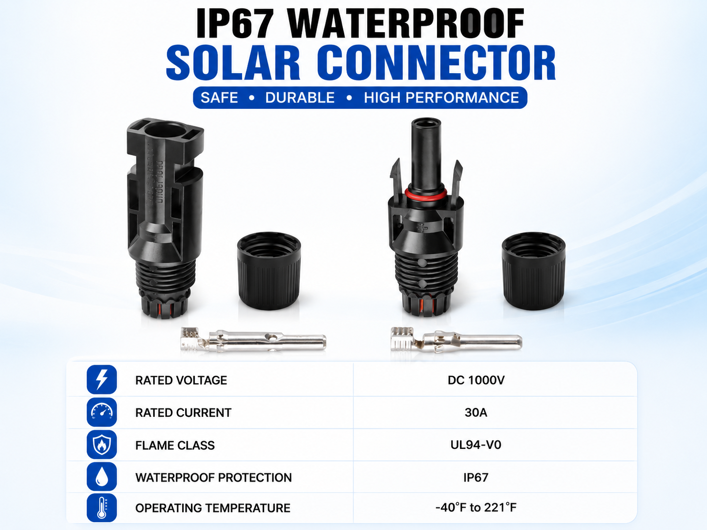MC4 Solar Connector Kit 10 Pair (Male & Female) with 20 Crimp Pins | IP67 Waterproof Solar Panel Cable Connector | UV Resistant | Easy Installation for PV Solar System