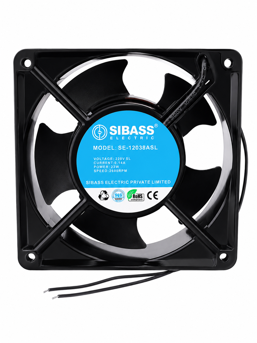 SIBASS 120x120x38mm AC Cooling Fan 220V | 23W High Speed 2600 RPM Ventilation Exhaust Fan | Industrial Cooling Fan for Control Panel, Electrical Cabinet &amp; Ventilation