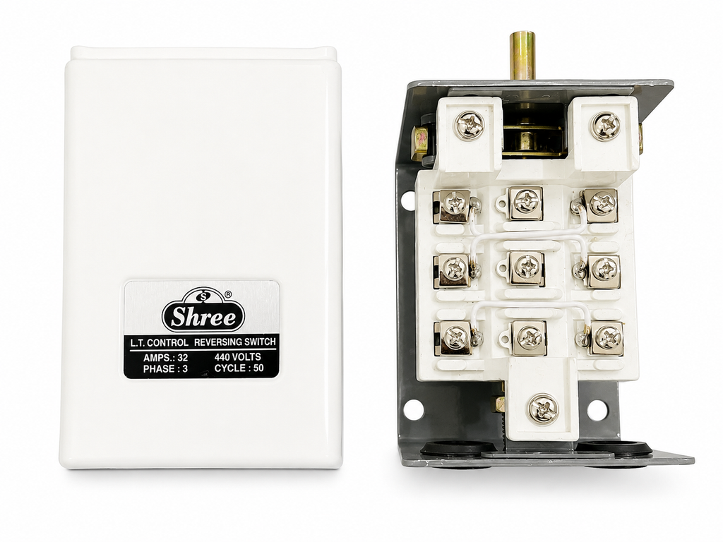Shree LT Control Reverse Forward Switch 32A 3 Phase 440V Heavy Duty Manual Motor Reversing Switch | Metal Body | Wall Mount | Industrial & Agricultural Motor Control