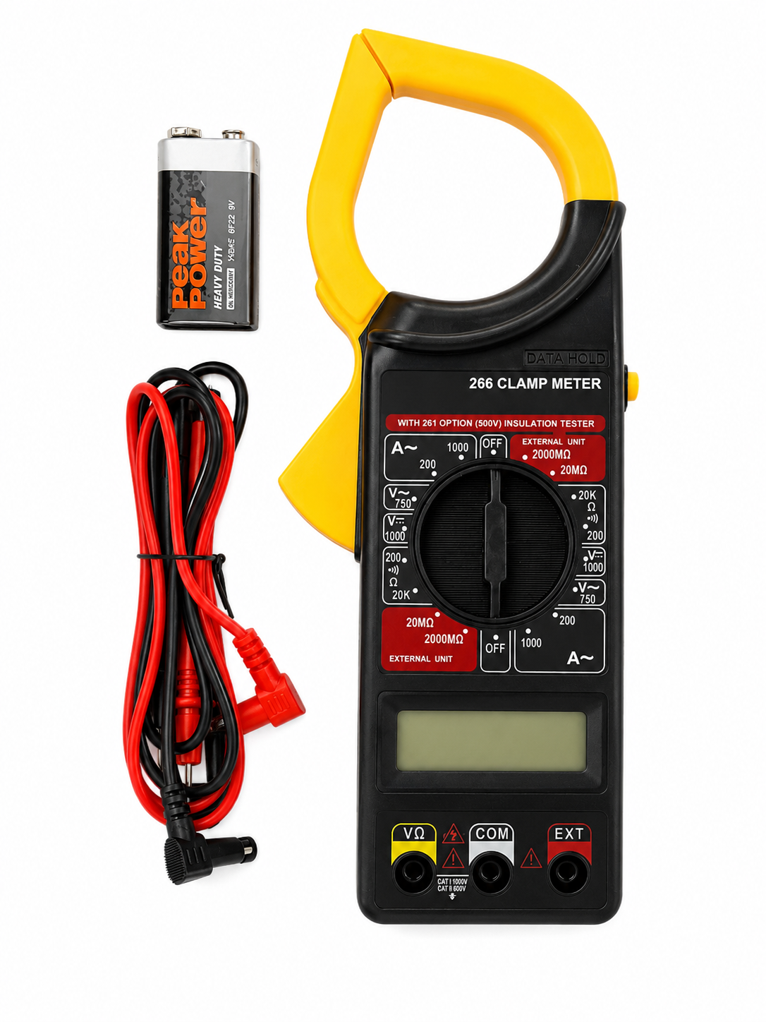 266 Digital Clamp Meter with 500V Insulation Tester, AC Current 1000A, AC/DC Voltage, Resistance, Continuity Test, Data Hold, LCD Display, Electrical Multimeter for Electricians & Industrial Use