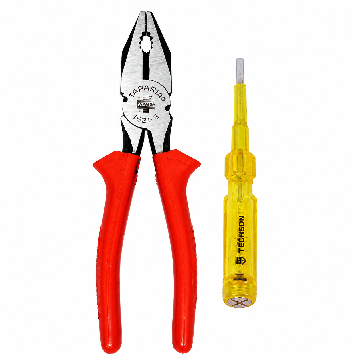 Taparia 1621-8 Combination Plier with FREE Techson Line Tester | Heavy Duty Steel Combination Pliers | Insulated Grip | Electrician Hand Tool Kit | Home & Professional Use