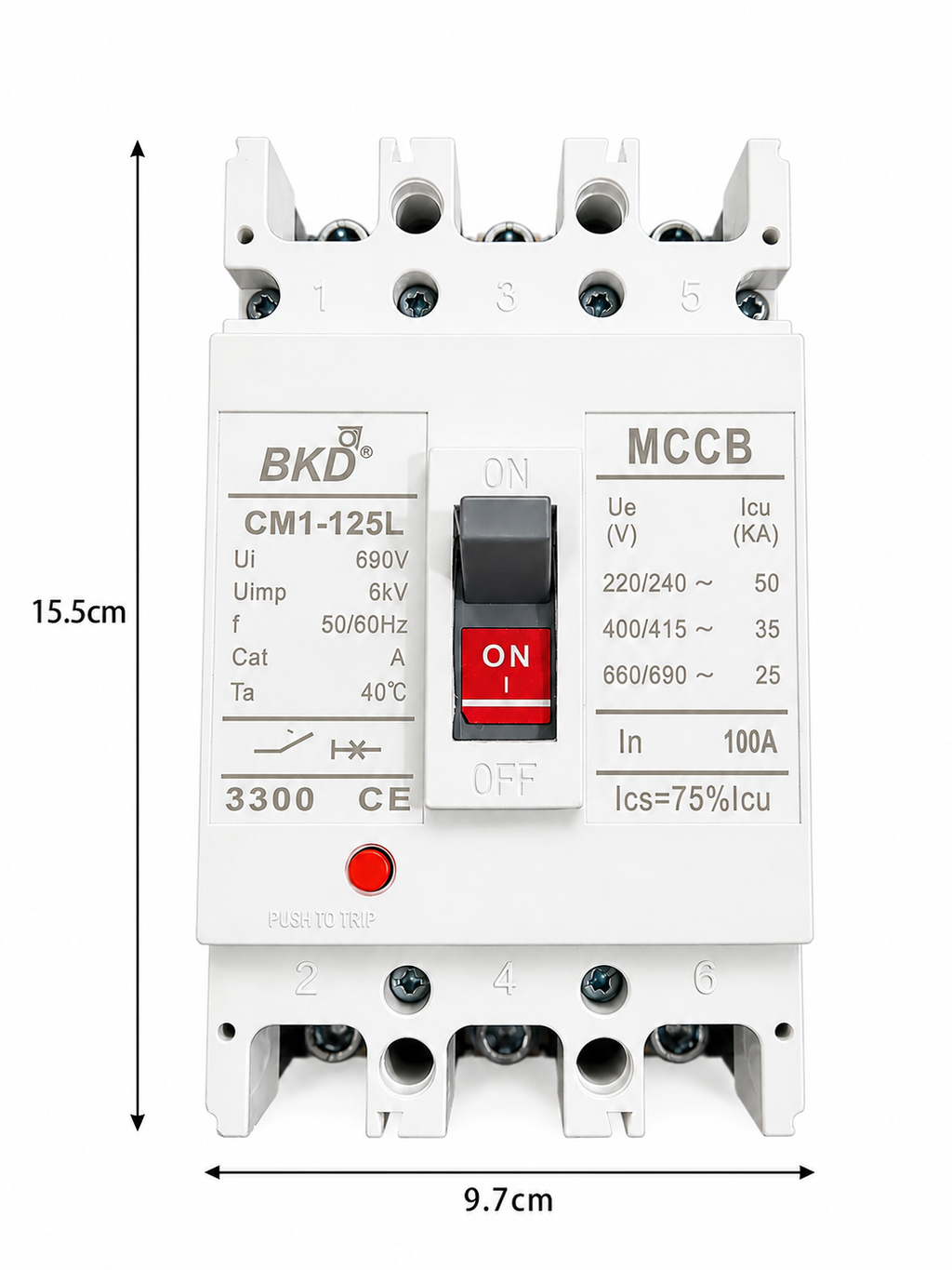 BKD CM1-125L 100A 3 Pole MCCB Molded Case Circuit Breaker | 25kA Breaking Capacity | Up to 690V AC | Industrial Protection