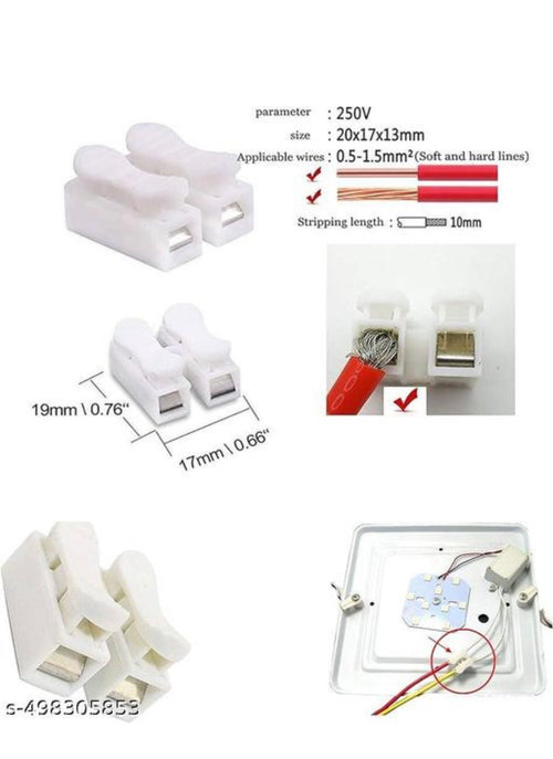2 Pin Quick Wire Connector, Push Type Cable Connector, No Screw Terminal Block for LED Lights, Electrical Wire Joint Connector, Reusable Wire Splice Connector, White (Pack of 100)
