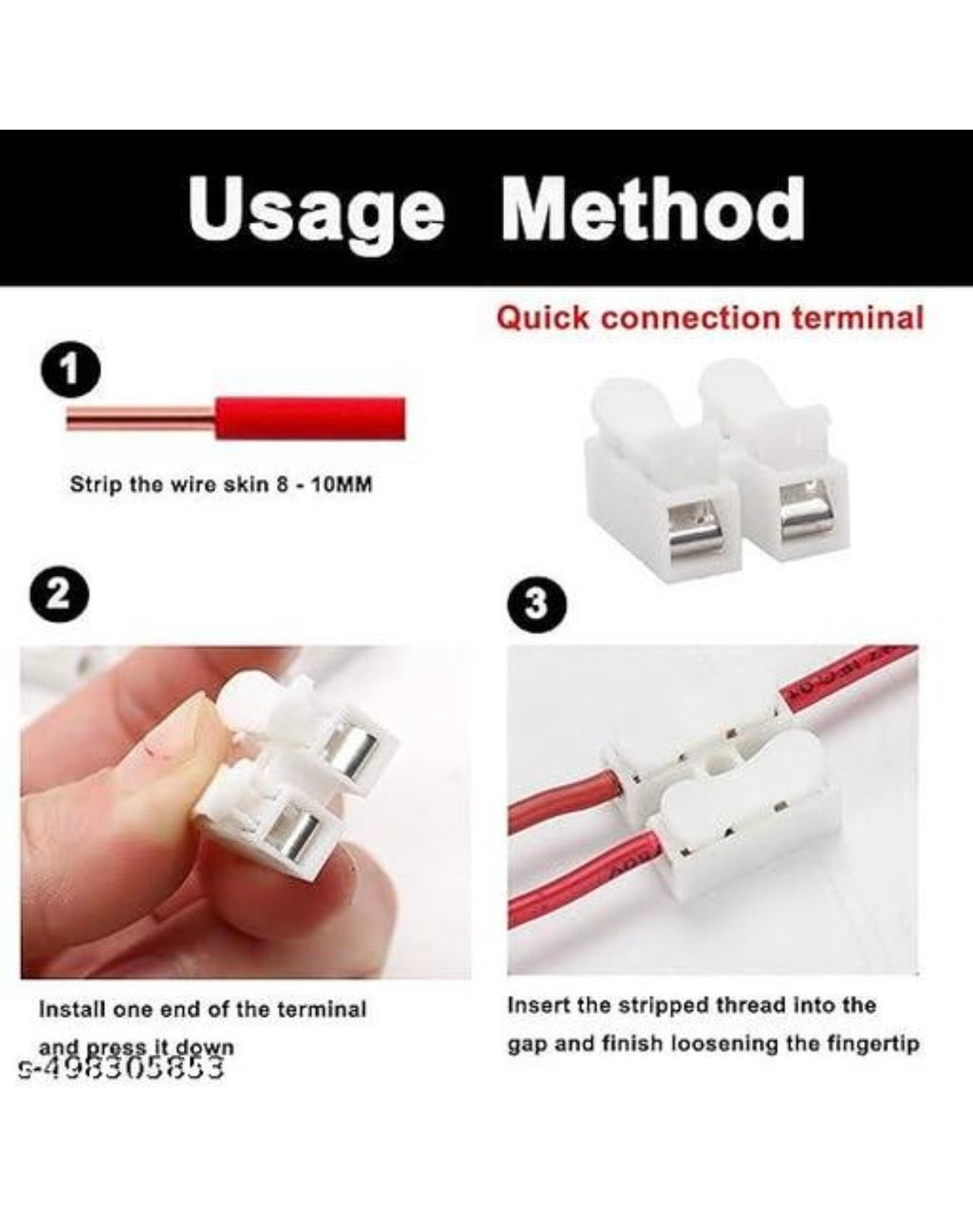 2 Pin Quick Wire Connector 50 PCS, Push Type Wire Connector, No Screw Terminal Block, Reusable Electrical Cable Joint Connector for LED Lights, Home Wiring & DIY Projects (White)