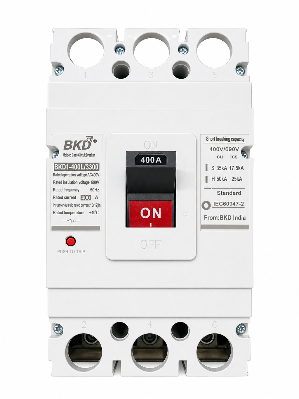 BKD 400A 3 Pole MCCB Molded Case Circuit Breaker | BKD1-400L/3300 | 400V AC | 50kA Breaking Capacity | Industrial Electrical Protection Switch