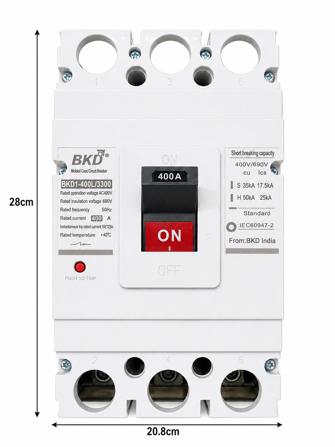 BKD 400A 3 Pole MCCB Molded Case Circuit Breaker | BKD1-400L/3300 | 400V AC | 50kA Breaking Capacity | Industrial Electrical Protection Switch