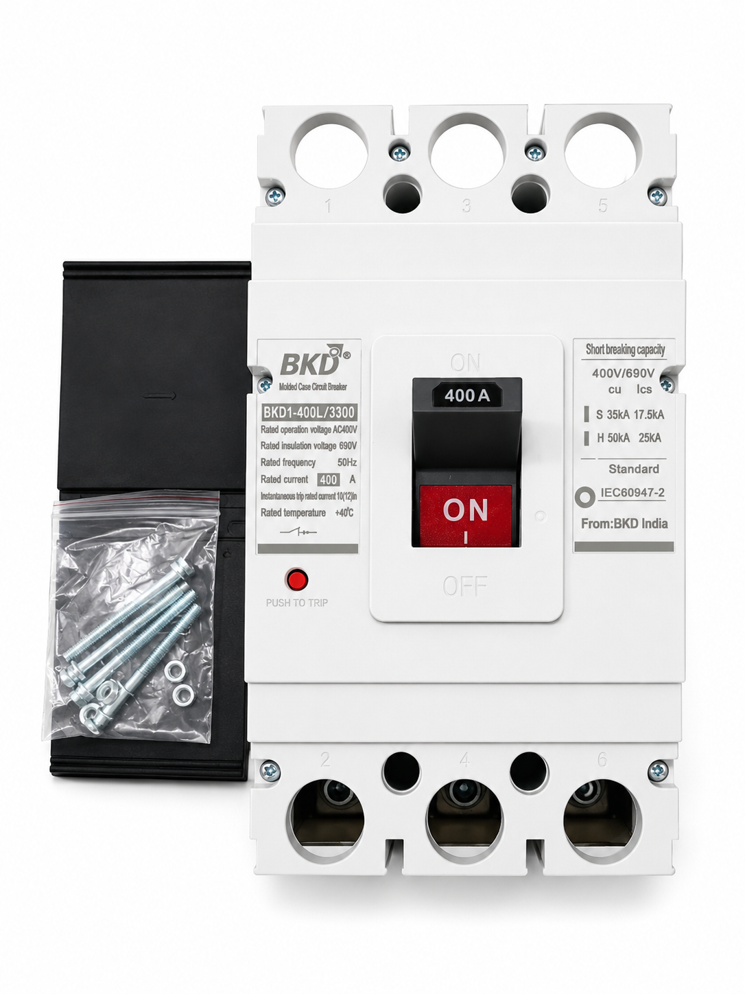BKD 400A 3 Pole MCCB Molded Case Circuit Breaker | BKD1-400L/3300 | 400V AC | 50kA Breaking Capacity | Industrial Electrical Protection Switch