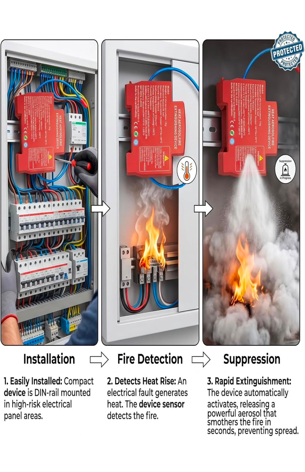 Heat Aerosol Fire Extinguishing Device | Automatic Fire Suppression System | Electrical Panel & Battery Fire Protection | 10g Aerosol Fire Extinguisher