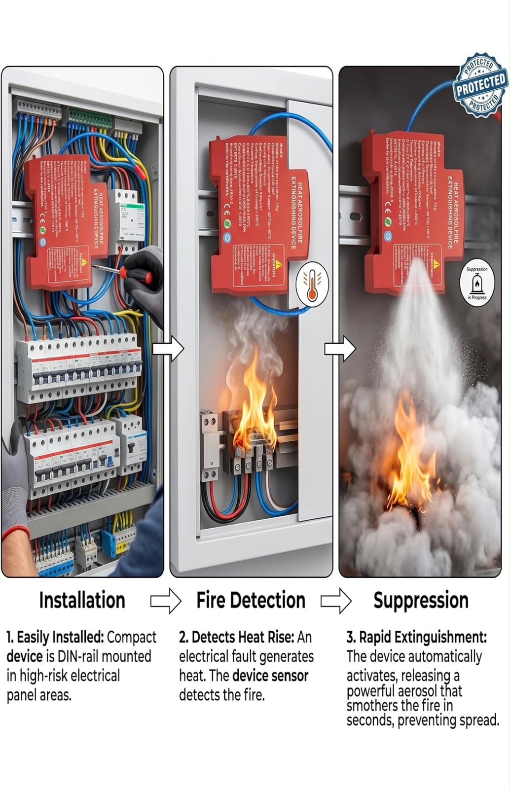 Heat Aerosol Fire Extinguishing Device | Automatic Fire Suppression System | Electrical Panel & Battery Fire Protection | 10g Aerosol Fire Extinguisher