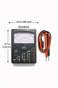 Standard Analog Multimeter Standard Size (90 x 120 mm) | AC/DC Voltage, DC Current & Resistance Measurement | Battery & Continuity Tester | Electrical Testing Meter with Test Leads | Black