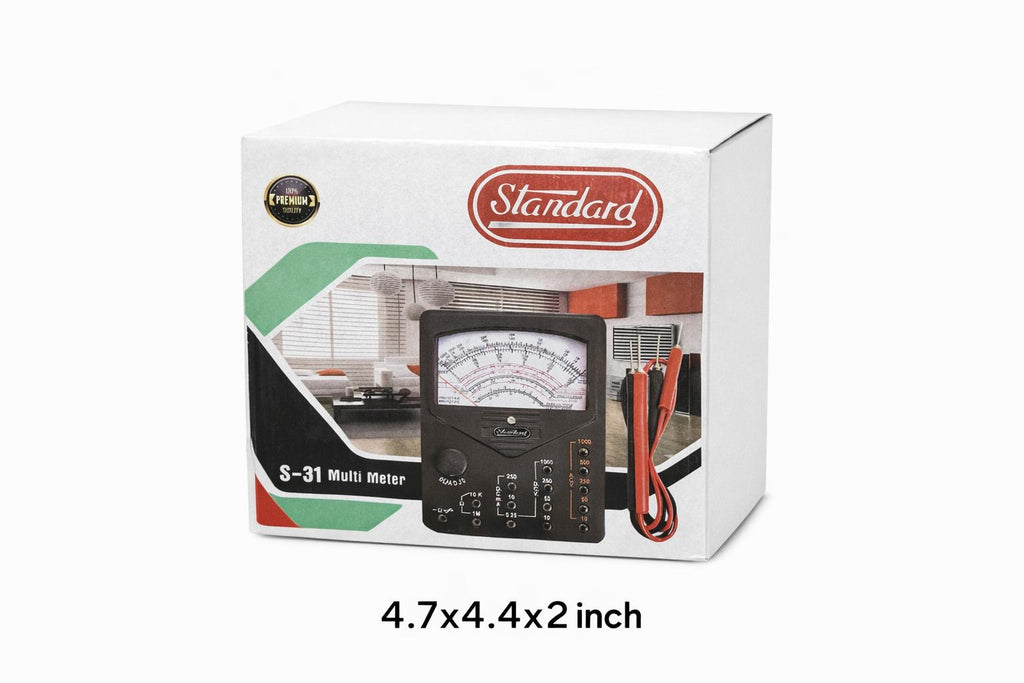 Standard Analog Multimeter Standard Size (90 x 120 mm) | AC/DC Voltage, DC Current & Resistance Measurement | Battery & Continuity Tester | Electrical Testing Meter with Test Leads | Black