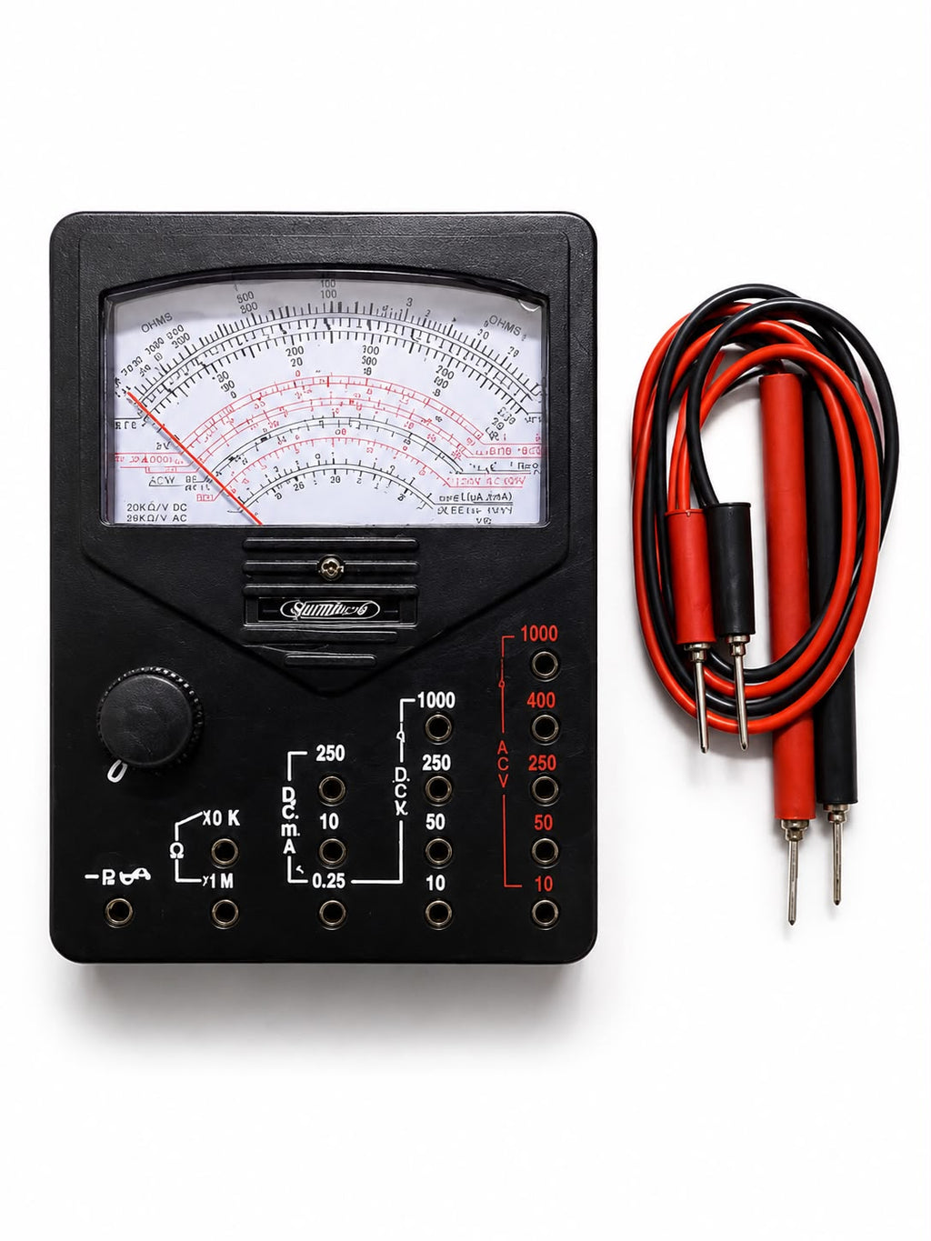Standard Analog Multimeter Standard Size (90 x 120 mm) | AC/DC Voltage, DC Current & Resistance Measurement | Battery & Continuity Tester | Electrical Testing Meter with Test Leads | Black