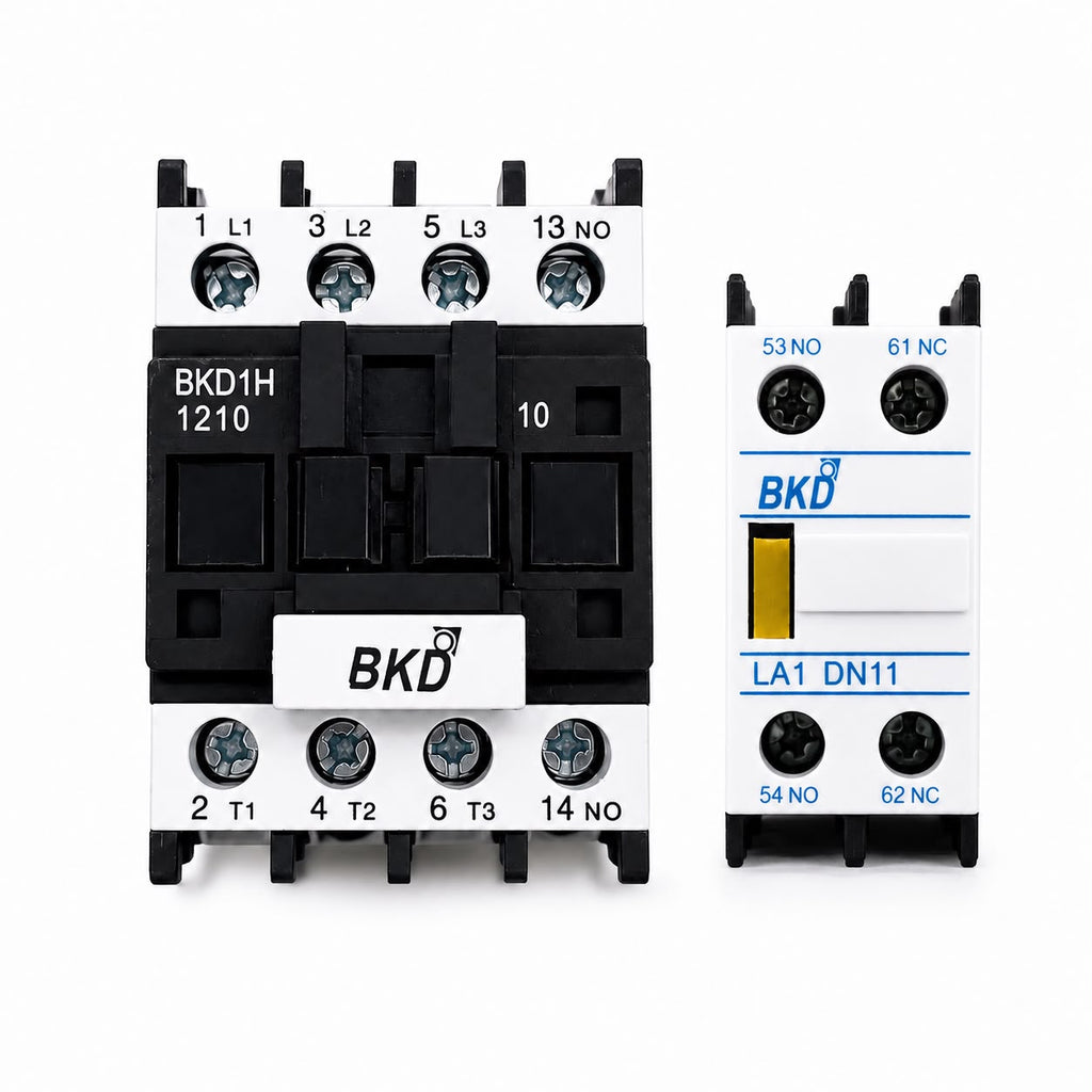 BKD BKDH 1210 3 Pole 220V AC Contactor with FREE LA1 DN11 1NO+1NC Add-on Auxiliary Contact Block | Heavy Duty Industrial Contactor | Motor Starter & Control Panel Use